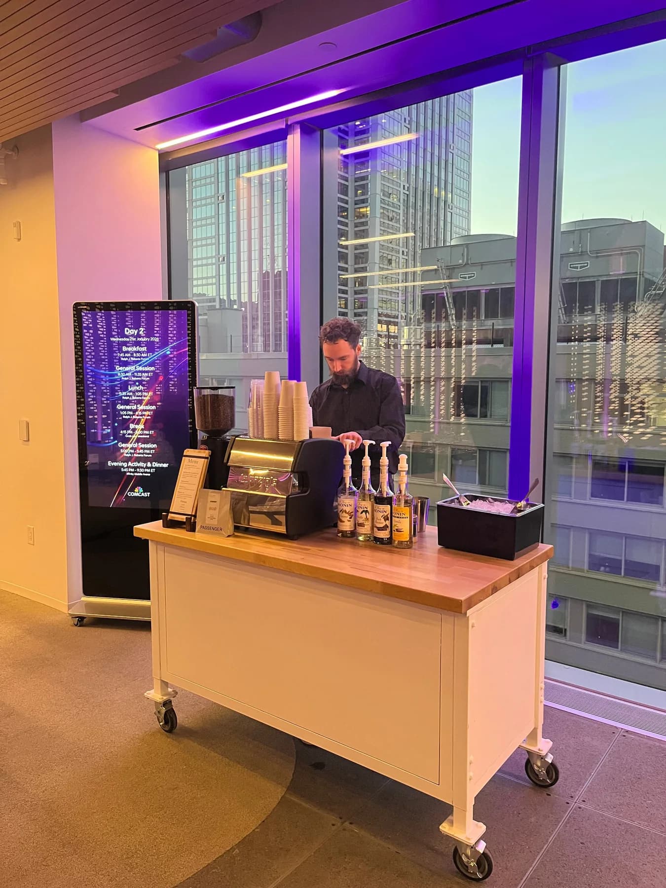 New Life Coffee Company mobile coffee cart set up for Comcast executives in Philadelphia