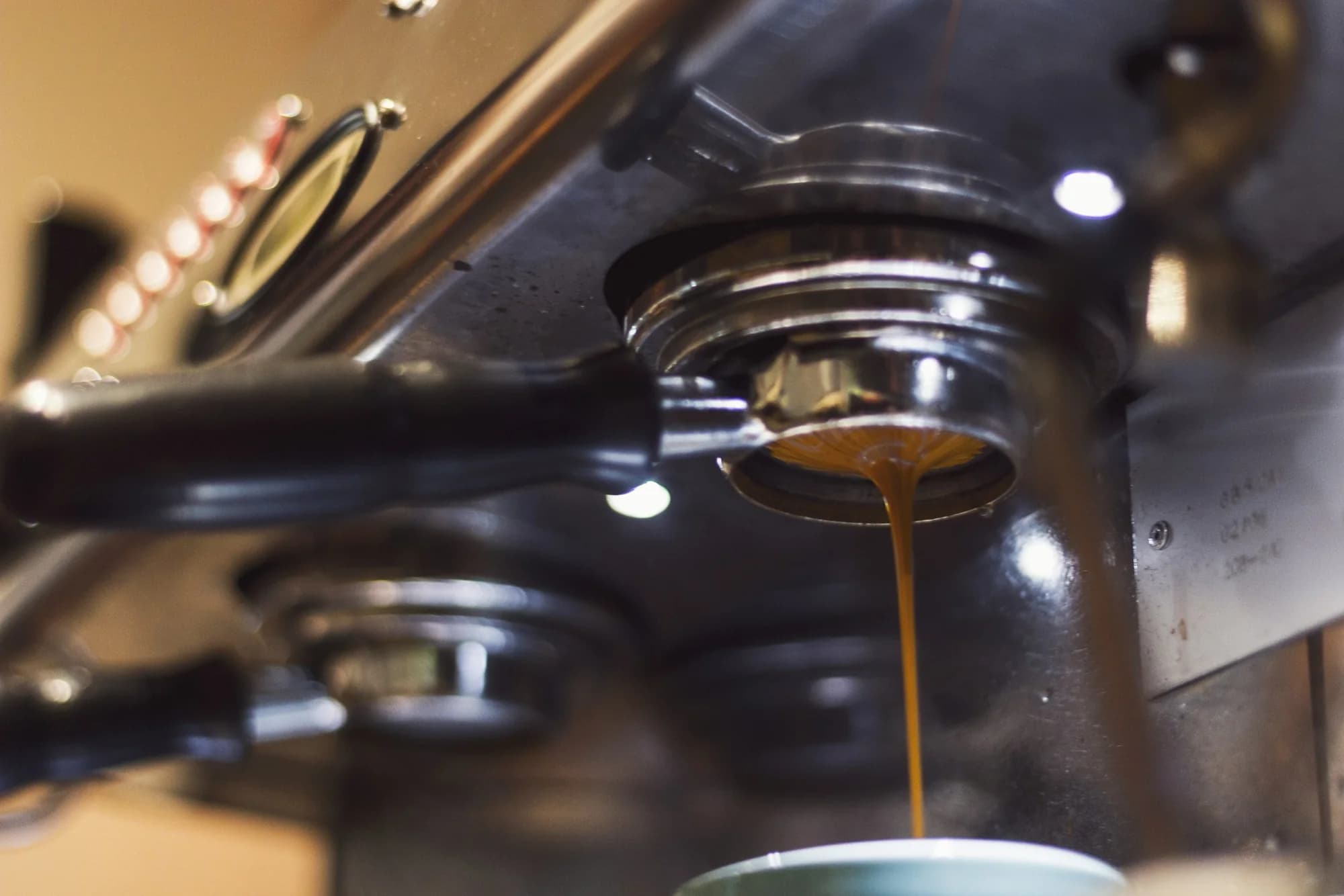 Espresso extraction at a specialty coffee catering setup