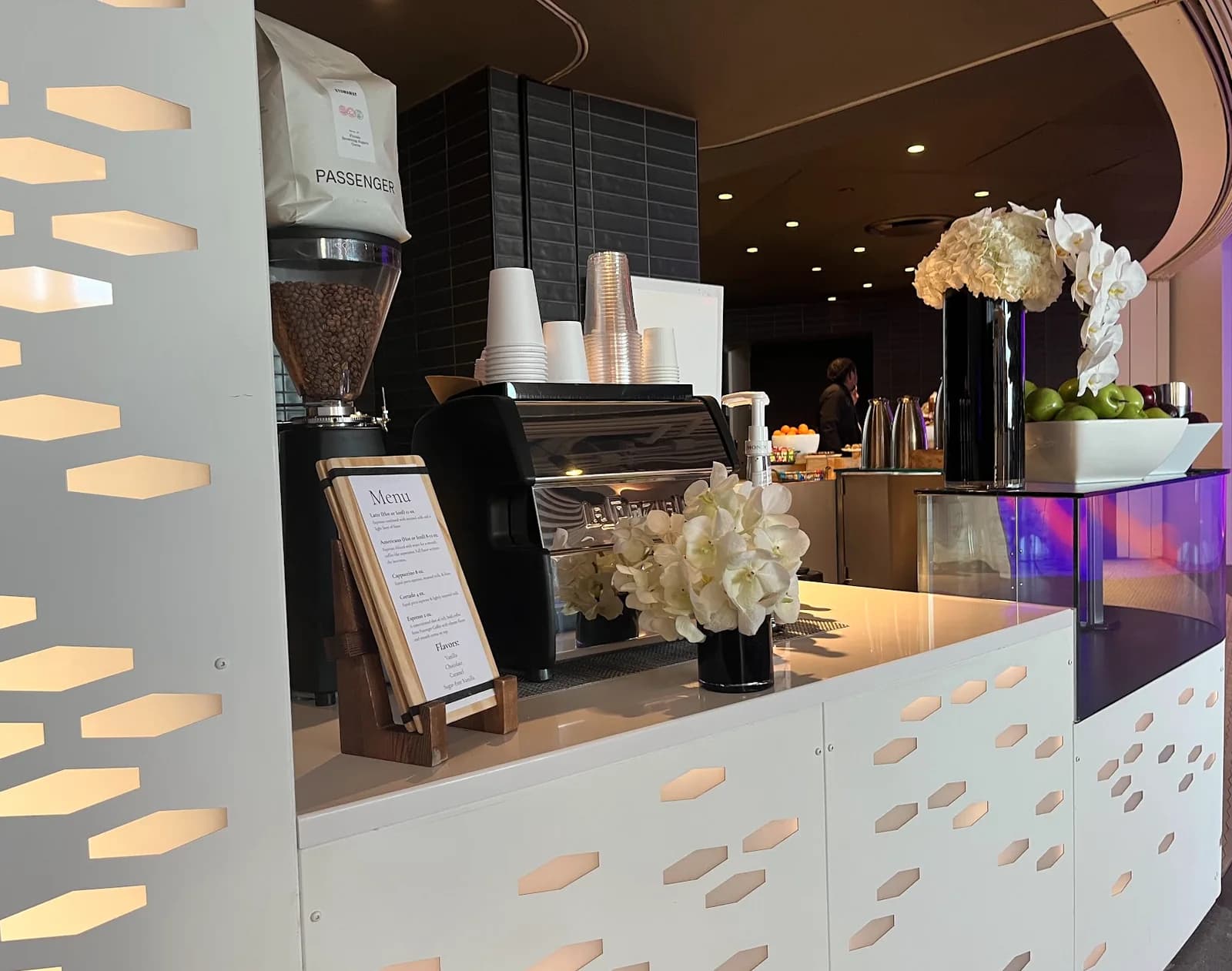 New Life Coffee Company espresso bar set up in a luxury hotel venue with floral styling